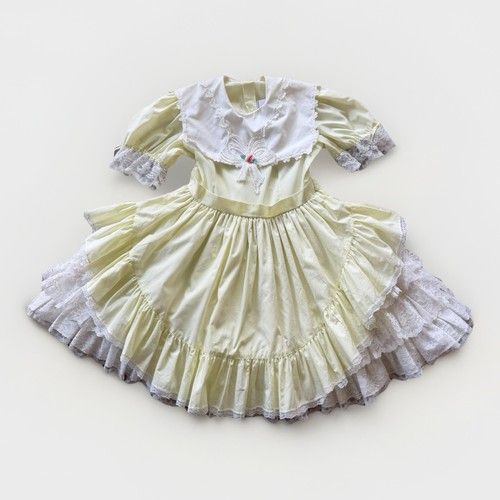 Vintage Lilo Children Dresses Yellow Lace Prairie Party Dress Girls 7