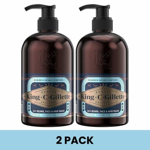 2 PACK - King C Gillette 3 in 1 Beard, Face & Hair Wash - Signature Scent 350ml