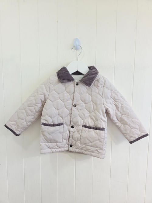 Nutmeg 12-18 months beige quilted snap button up jacket corduroy collar — image 1