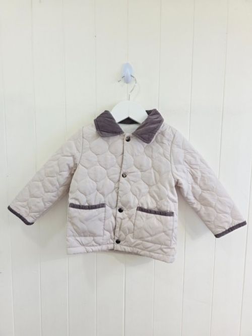 Nutmeg 12-18 months beige quilted snap button up jacket corduroy collar