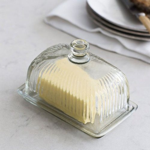 Glass Butter Dish with Lid Vintage Kitchen Clear Serving Container Holder 250g