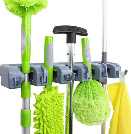 Rectangular Wall Mount Broom Holder and Garden Tool Organizer, 6 Hook and 5 Slot — image 8
