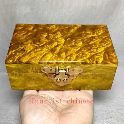 5.9"Collection Old China Gold-rimmed Nanmu Wood Carved Jewelry Box Storage Box — image 13