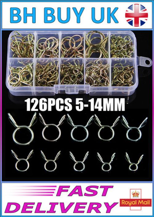 126 x 5mm - 14mm HOSE CLAMP SET, ZINC PLATED SPRING CLAMP, HOSE FULE LINE CAR