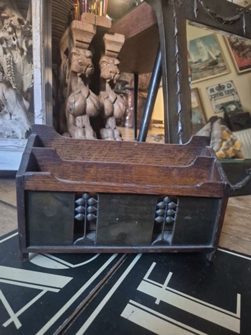 Antique old Vintage Arts and crafts wood copper letter hotel post delivery box