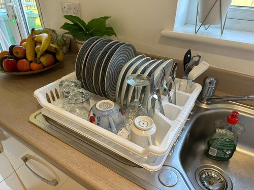 Kitchen Dish Drainer Plate Drying Rack with Drip Tray Cup Cutlery Utensil Holder — image 2