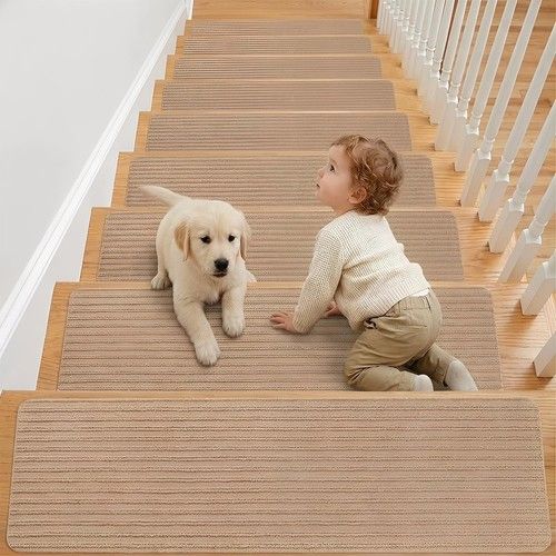 Lighterday 60 * 20cm Stair Treads Carpet 15 Pack,Peel and Stick 1, Beige