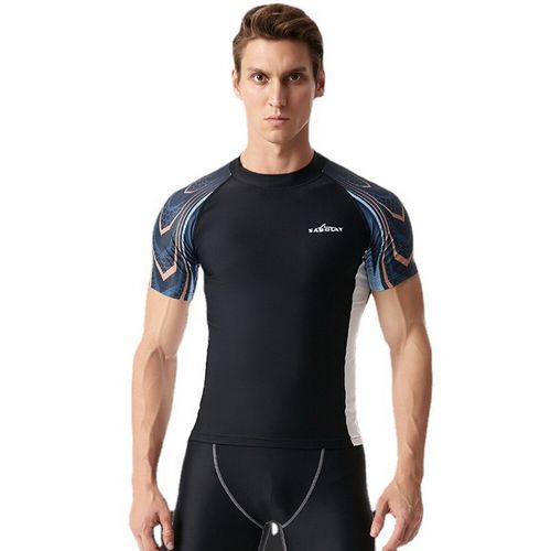 Men Short Sleeve Surf Tops Wetsuit Rash Guard Swim Shirt Short Pants Shorts Set — image 1