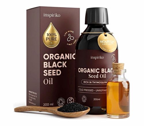 Inspiriko Black Seed Oil Organic Cold Pressed, Black Cumin Seed Oil, 200ml