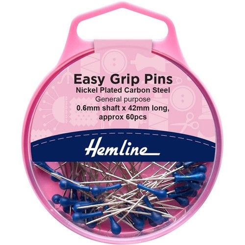 Hemline Easy Grip Pins 42mm (Blue Pack of 60) – Perfect for Sewing & Quilting