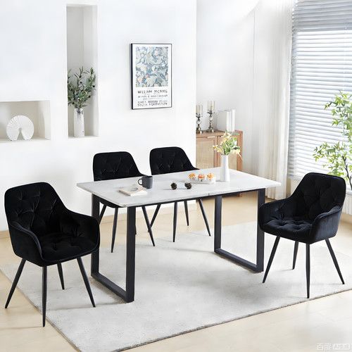 Wooden Dining Table and 4PCS Velvet Chairs set for Kitchen Dining Room Office