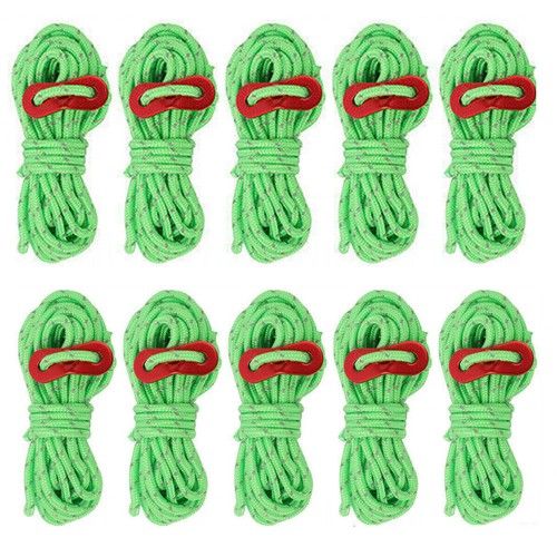 New 10pcs Guy Line 4m Rope Reflective Cord Lines With Runners Tent Camping Guide