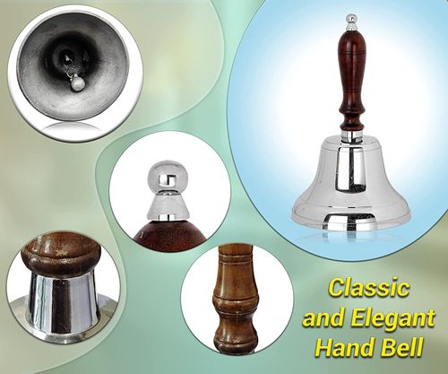 Large Hand Bell Wooden Handle Brass Chrome for School Dinner Reception Bell 28cm — image 4