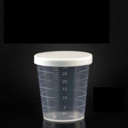 10Pcs 30ml Medicine Measuring Measure Cups With White Lids Cap Clear Container