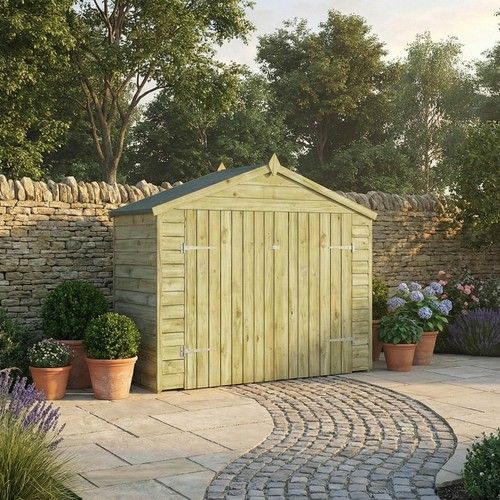 3 x 7 Wooden Garden Bike Shed Storage Overlap Double Doors Apex Roof Waltons 