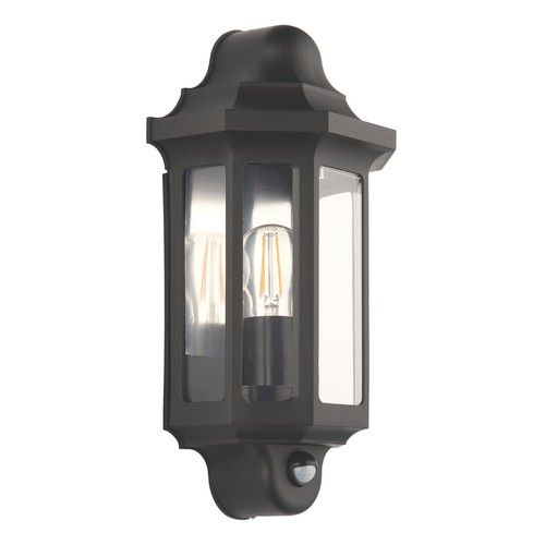 LAP Outdoor Half Lantern Wall Light With PIR Sensor Satin Black IP44 LED