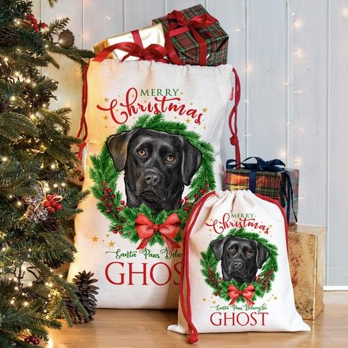 Black Labrador Christmas Sack Personalised Dog Xmas Santa Bag Puppy Gift DWS07
