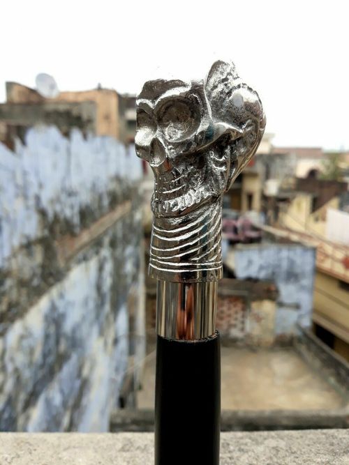 Solid Skull Designer Wooden Walking Stick/Cane Canes Vintage Style Gift — image 9