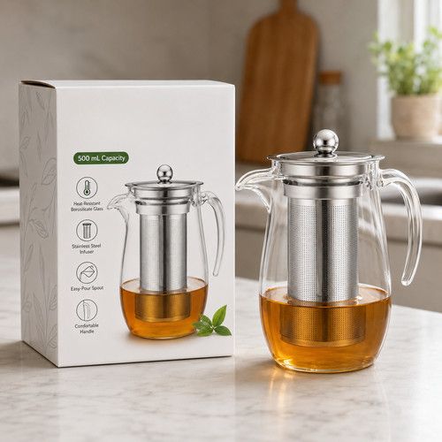 Glass Tea Infuser Pot Borosilicate Teapot Stainless Steel Loose Leaf Tea 500ml