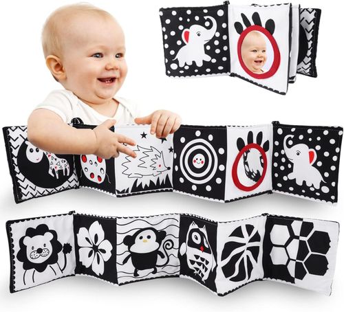 Black and White Sensory Toys, High Contrast Soft Baby Book with Soft Mirror, Do — image 1