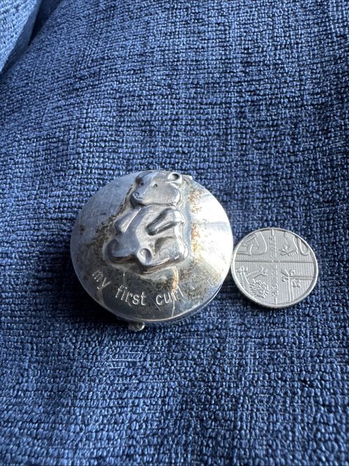 vintage sterling silver teddy bear my first curl box Baby Keepsake — image 7