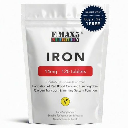IRON 14mg - 120 vegan tablets, High Strength Energy Pregnancy Anaemic Supplement