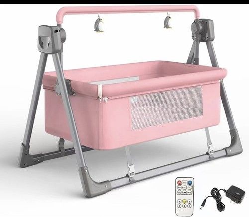 Electric Baby Crib Bassinet Auto Swing Cot with Music & 5-Speed Rocking Pink