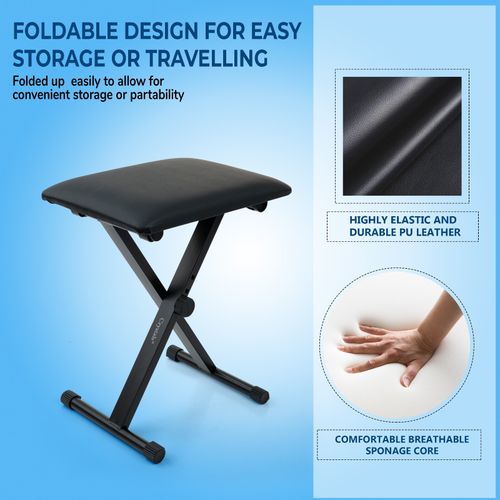 PIANO KEYBOARD STOOL/CHAIR/BENCH BLACK PADDED SEAT CUSHION ADJUSTABLE HEIGHT — image 3