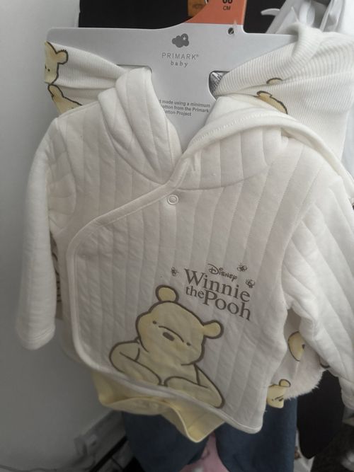 Primark Disney Winnie the Pooh 3pc Set 3-6M Hooded Quilted Jacket White/Beige — image 3