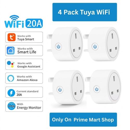 4 Pack Tuya Smart WiFi Plug UK 20A Socket Alexa Google Voice Control Energy Time