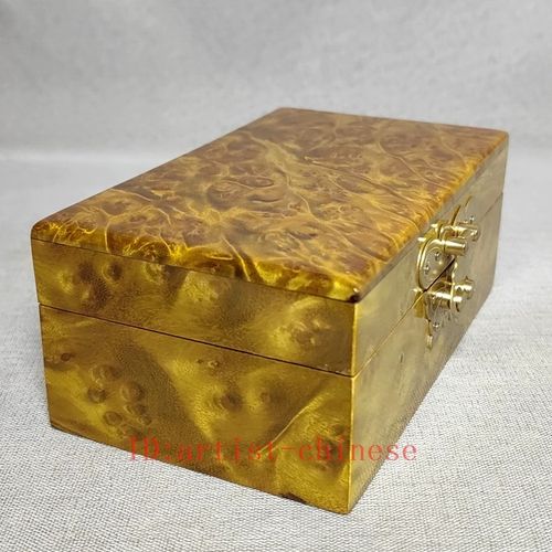 5.9"Collection Old China Gold-rimmed Nanmu Wood Carved Jewelry Box Storage Box — image 7