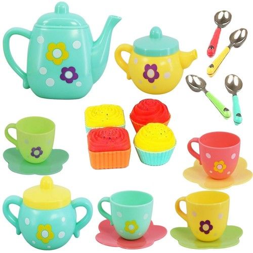 22 PCs Tea Set for Kids Afternoon Tea Party Set with Teapot Pretend Playset Toy