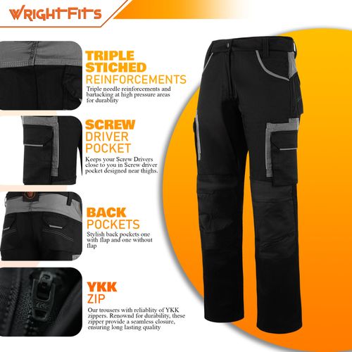 Work Trousers Men's Heavy Duty Cargo Black & Grey Combat Pants with Multi Pocket — image 4