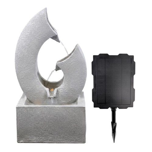 Solar Powered Water Feature with LED Lights Outdoor Decor Horn Garden Fountain