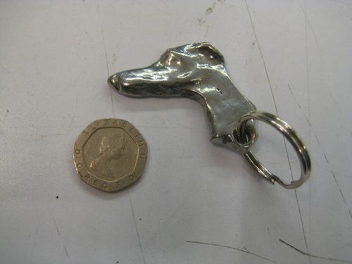 GREYHOUND/WHIPPET/LURCHER SOLID PEWTER  HEAD KEY RING — image 1