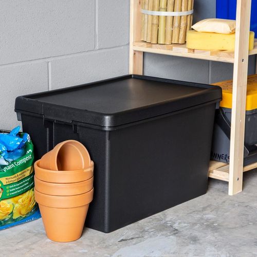 10 x 62L Black Storage Box with Lids Recycled Plastic Heavy Duty Stackable Boxes — image 8