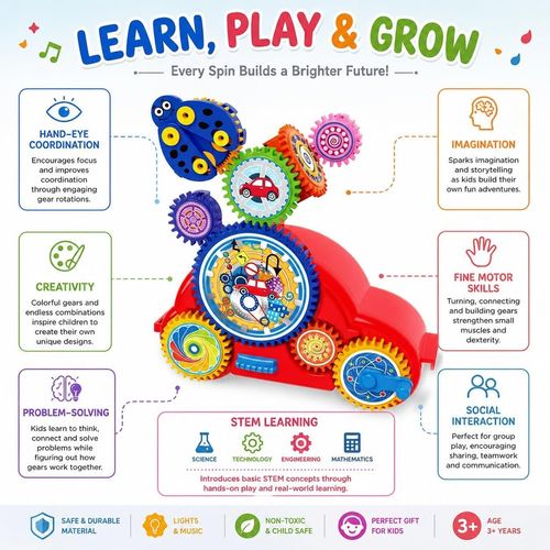 Kids Spinning Gear Car Toy with Rotating Interlocking Gears, Educational STEM Le — image 4