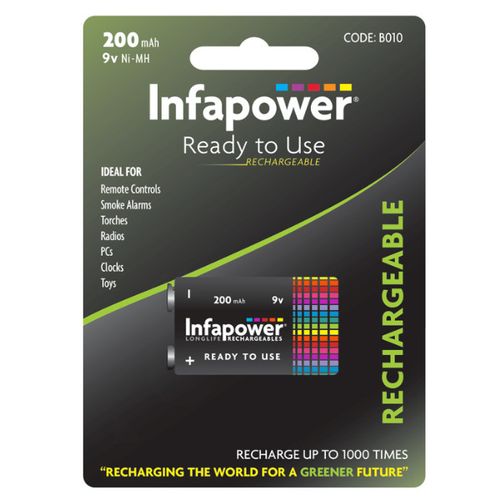 9V Rechargeable Battery 200mAh NiMH High Performance – Infapower — image 1