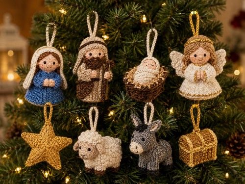 Mini Nativity Tree Ornaments DK Knitting Pattern Only Printed Christmas Festive