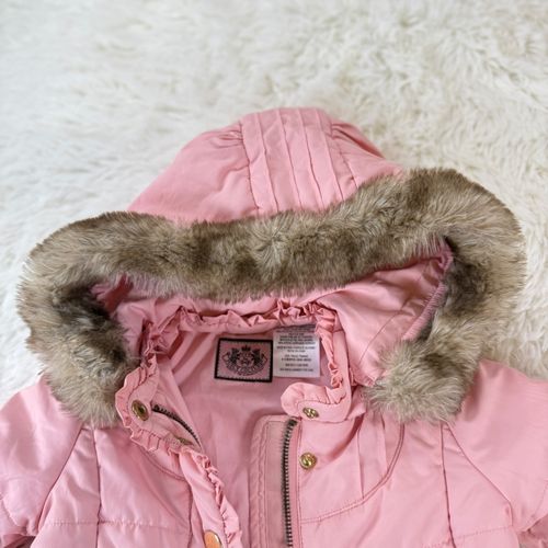 Juicy Couture Infant Pink Puffer Jacket Faux Fur Hood Coat Size 6–12 Months Cute — image 4