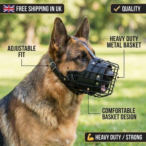 Durable Dog Muzzle for Large Adjustable Metal Wire Basket Comfortable Anti Bite