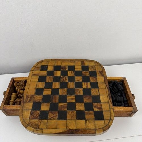 Vintage Chess Set with Wooden Board & Complete Pieces - 32 rare item l@@k!!