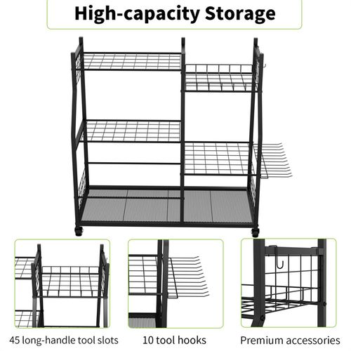 Garden Tool Organizer with Lockable Wheels Heavy Duty Garage Tool Storage Basket — image 13
