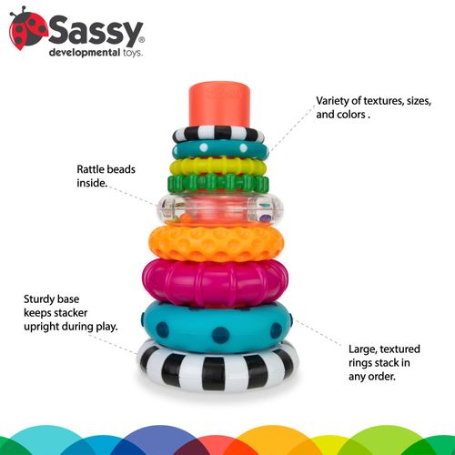 Sassy Stacks Of Circles Classic Stacking Baby Toddler Preschool Toy 6m+ NEW — image 3