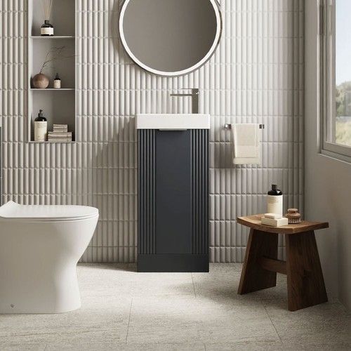 Nuie Deco 400mm Floorstanding Basin Vanity Unit Bathroom Compact Modern Satin