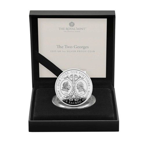 RM SOLD OUT: 2025 The Two Georges 1 Oz Silver Proof Royal Mint UK Coin Box COA