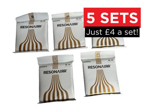 5 Pack Bulk Acoustic Guitar Strings 10-47 Phosphor Bronze Hex Core - Clearance