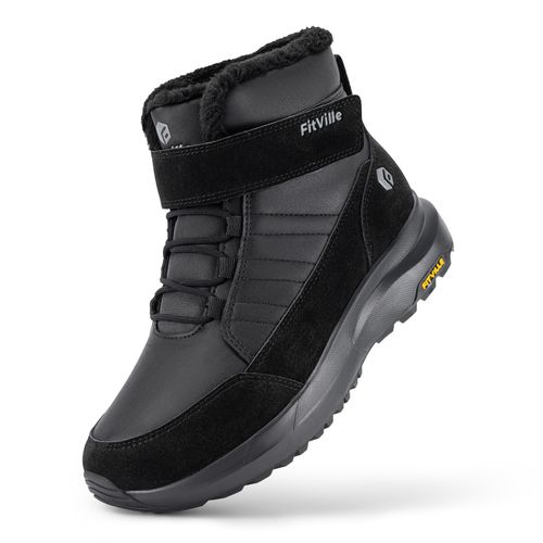 FitVille Men Winter Boots Fur Lined Extra Wide Snow Boots Non Slip Outdoor Shoes — image 1