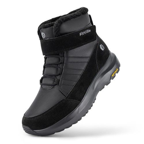 FitVille Men Winter Boots Fur Lined Extra Wide Snow Boots Non Slip Outdoor Shoes