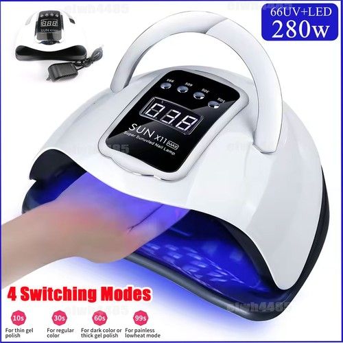 280W UV Nail Lamp 66 LED Fast Curing Lights Self-Polish Gel Dryer 10s-99s Timer